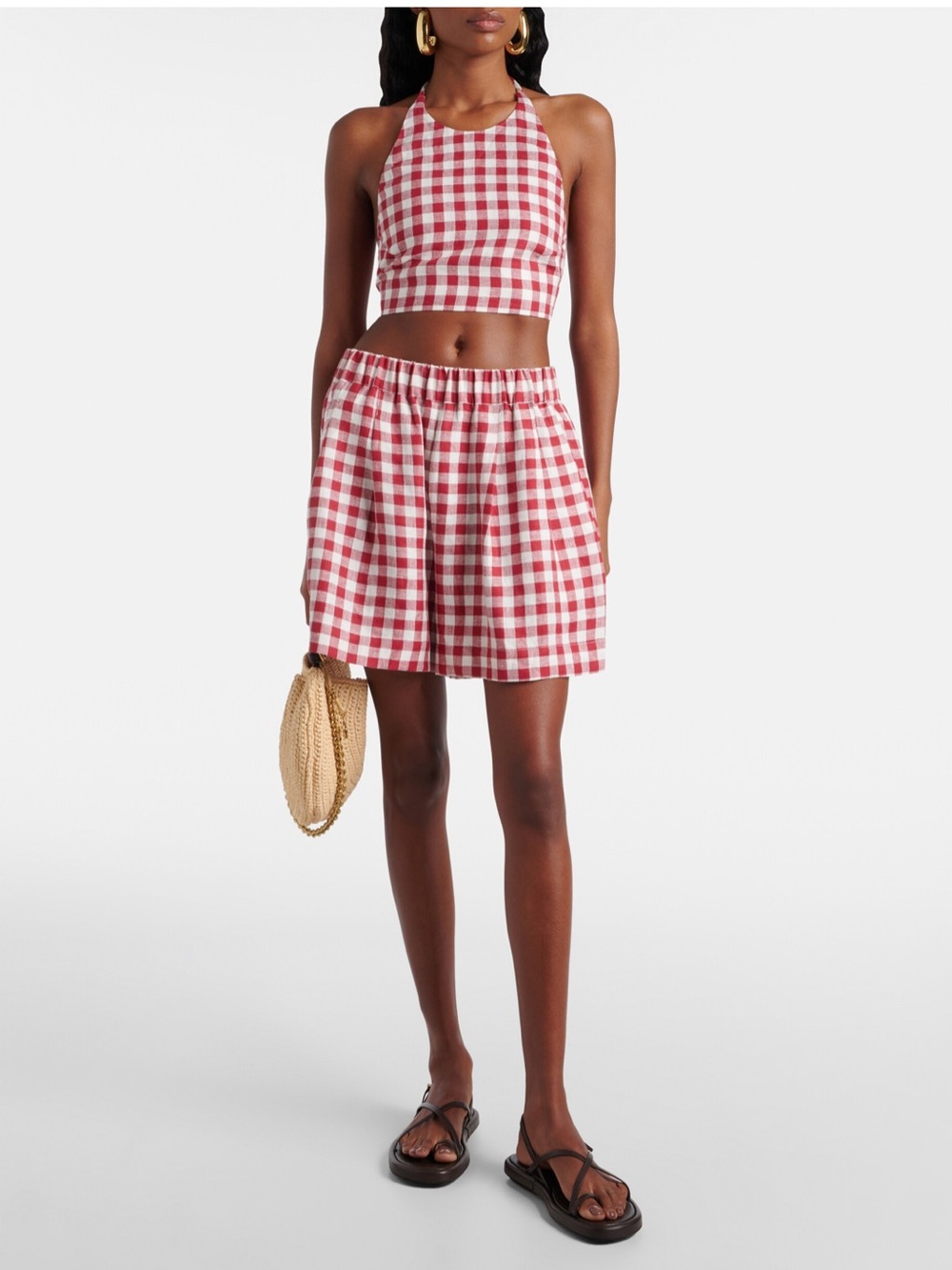 Asceno Gingham Set Top and Shorts, Red, worn once